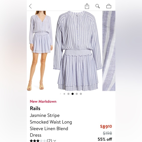 Rails stripped 💙Gauze Long Sleeve mini Dress
Elastic waist - Picture 9 of 9
